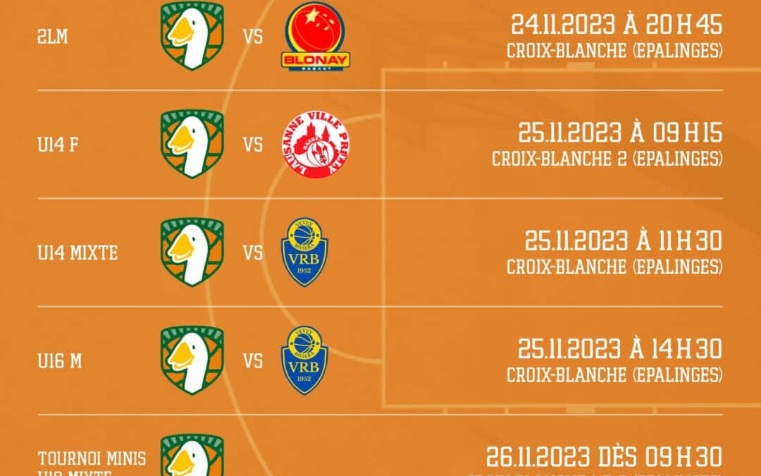 Matchs à domicile semaine du 20 Novembre 2023