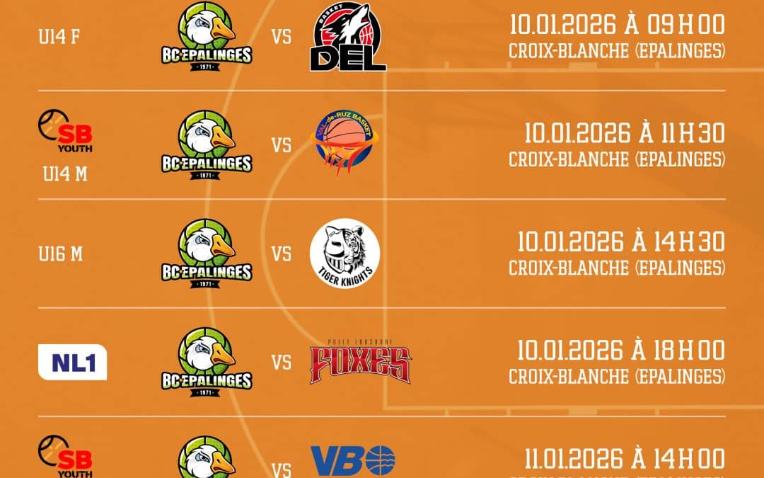 Matchs à domicile semaine du 05 Janvier