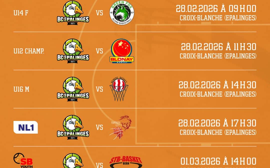 Matchs à domicile semaine du 24 Février au 1 Mars